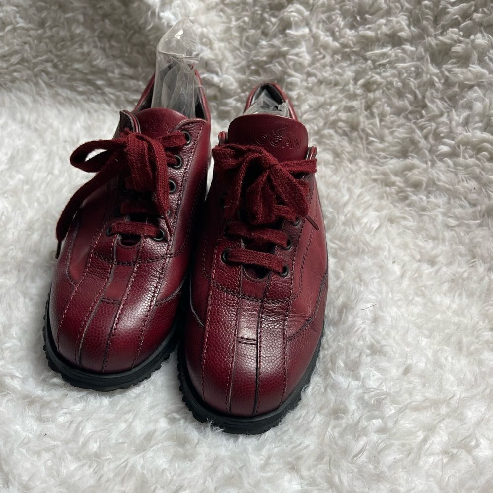 Hogan leather Burgundy lace up shoes rubber soles made in Italy EUR SZ38